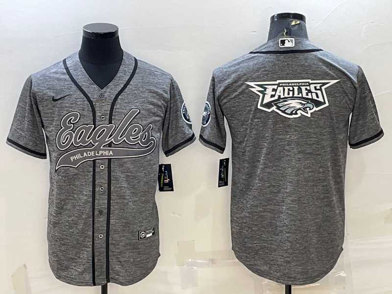 Men%27s Philadelphia Eagles Grey Team Big Logo With Patch Cool Base Stitched Baseball Jersey->pittsburgh steelers->NFL Jersey